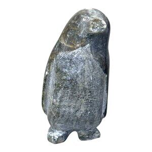 Hand-Carved Soapstone Penguin Sculpture Art Signed Koyuk Alaskan Etched Mini SEE